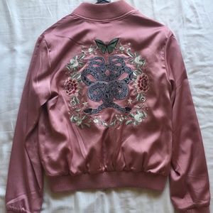 COPY - Nasty Gal Mauve Satin Embroidered Bomber Jacket